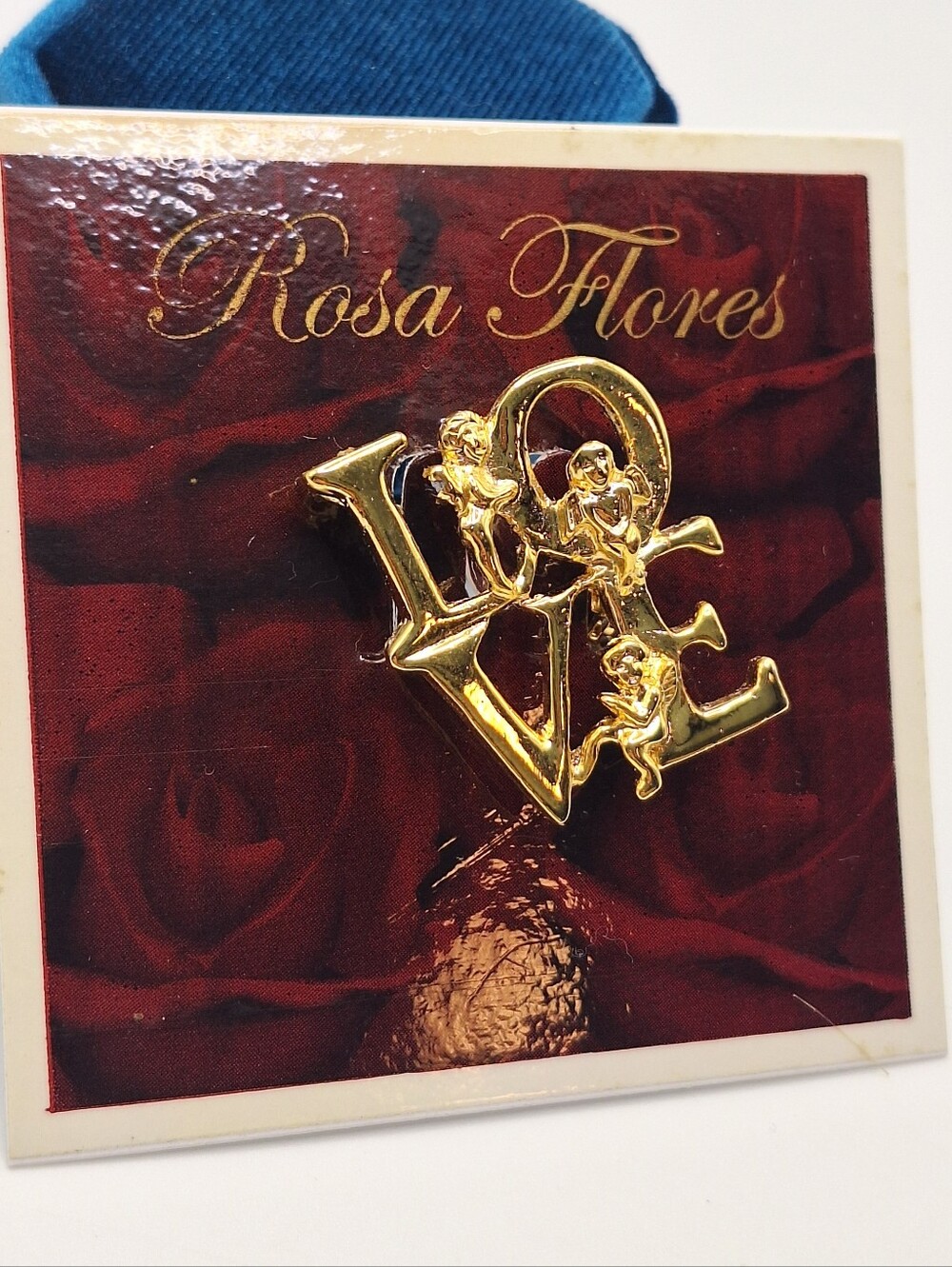 Vintage Style Love Angel Brooch Gold Tone Cupid Cherub Pin Rosa Flores